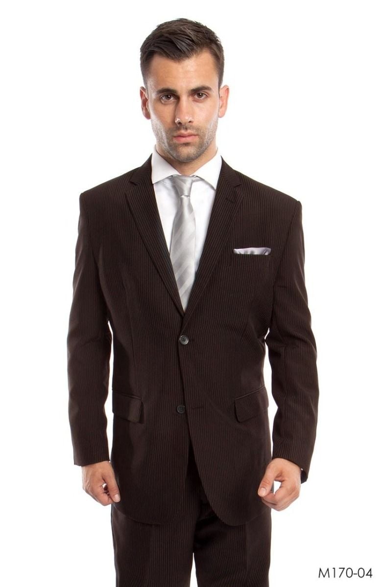 Vitto Men's Tailored Fit Pinstripe Suit 2 PC Set with Pleated Pants