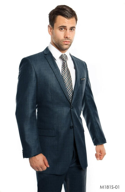 Tazio Mens 2Piece Silky Sharkskin SlimFit Suit Modern Cut blue