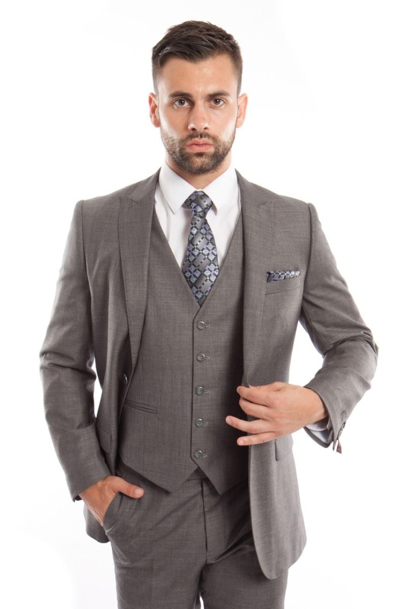 Tazio Men's 3-Piece Slim Fit Executive Suit with Peak Lapel - 38 Short Jacket+32 Waist Adjustable 28to34)(Height: 5 4 to5 7 )(Neck 15-16.5)S-M)