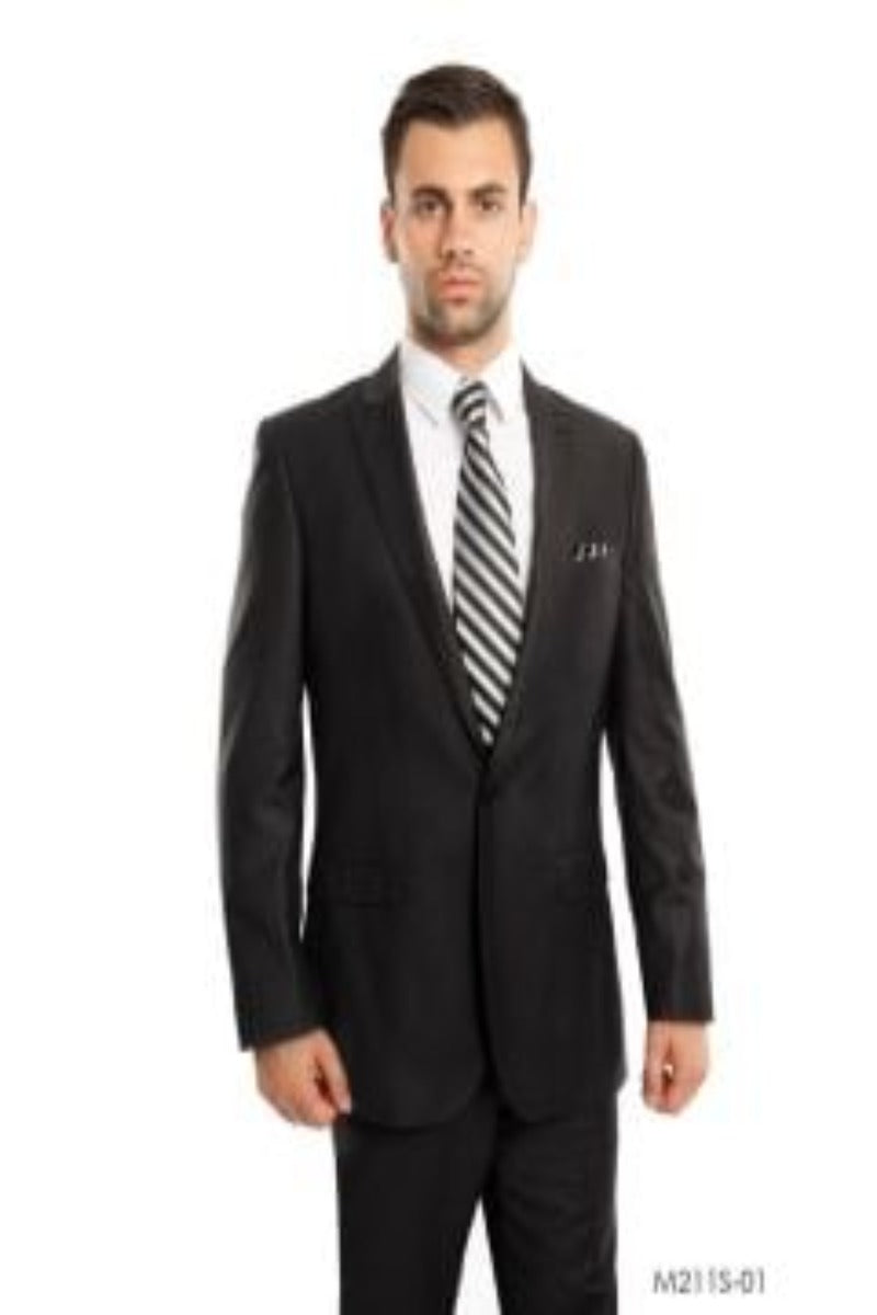 Tazzio Men’s Black Velvet Suit – Slim Fit 2-Piece Formal Peak Lapel