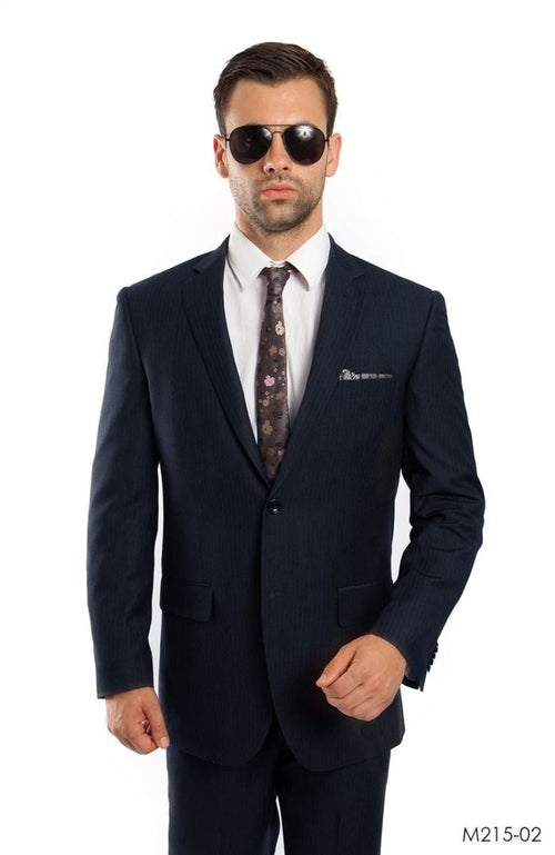 Tazio Mens 2pc Slim Fit Executive Pinstripe Suit Thin Stripes