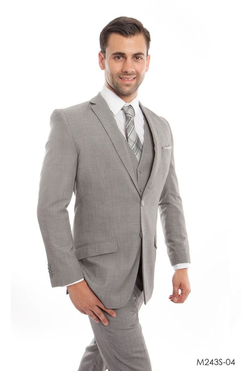 Tazio Men's 3-Piece Slim Fit Glen Plaid Suit - 38 Short Jacket+32 Waist Adjustable 28to34)(Height: 5 4 to5 7 )(Neck 15-16.5)S-M)