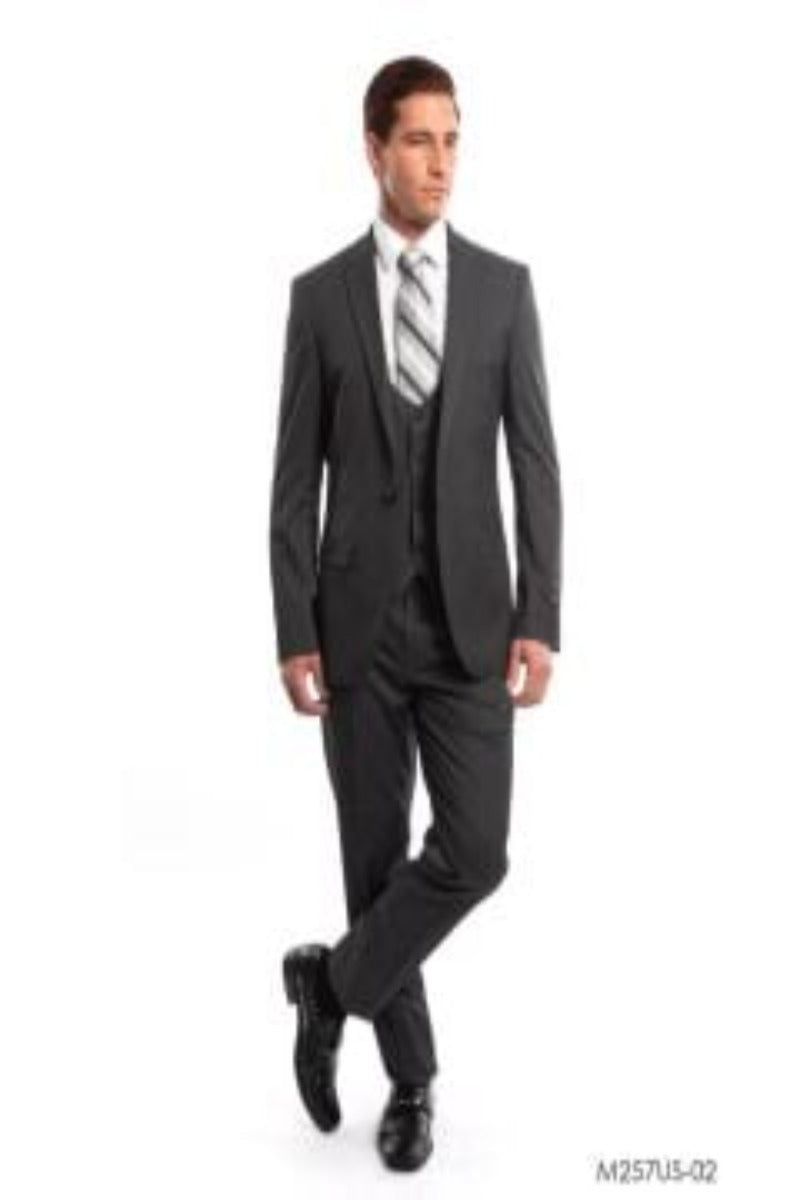 Tazio Men's 3 Piece Ultra Slim Fit Executive Suit Dark Colors - 38 Short Jacket+32 Waist Adjustable 28to34)(Height: 5 4 to5 7 )(Neck 15-16.5)S-M)