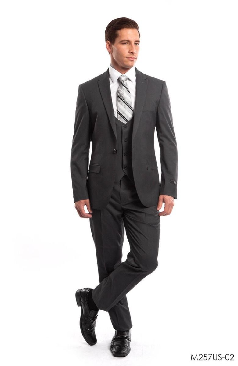 Tazio Men's 3 Piece Ultra Slim Fit Executive Suit Dark Colors - 38 Short Jacket+32 Waist Adjustable 28to34)(Height: 5 4 to5 7 )(Neck 15-16.5)S-M)