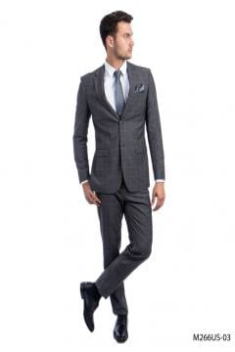 Tazio Men's Executive 3-Piece Ultra-Slim Fit Suit Windowpane Pattern - 38 Short Jacket+32 Waist Adjustable 28to34)(Height: 5 4 to5 7 )(Neck 15-16.5)S-M)