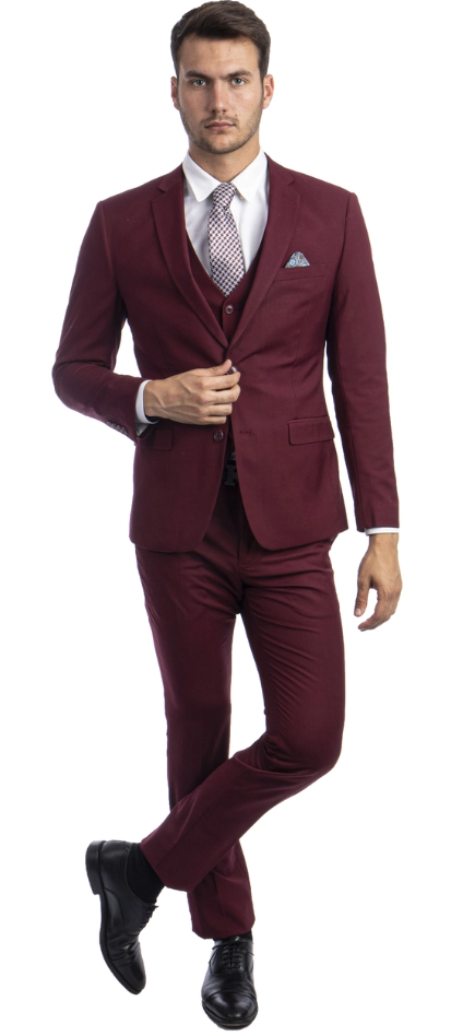 Sean Alexander Men's 3 Piece Skinny Fit Suit Notch Lapel with Tailored Fit - 38 Short Jacket+32 Waist Adjustable 28to34)(Height: 5 4 to5 7 )(Neck 15-16.5)S-M)