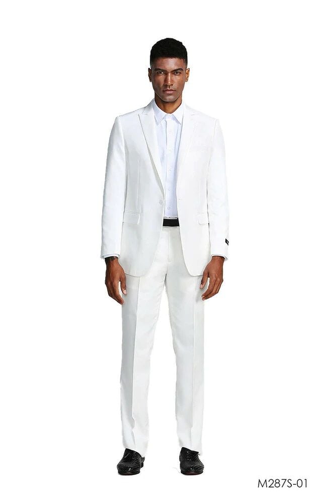 Tazio Men's 2pc Slim Fit Executive Suit with Peak Lapel - Professional Quality - 38 Short Jacket+32 Waist Adjustable 28to34)(Height: 5 4 to5 7 )(Neck 15-16.5)S-M)