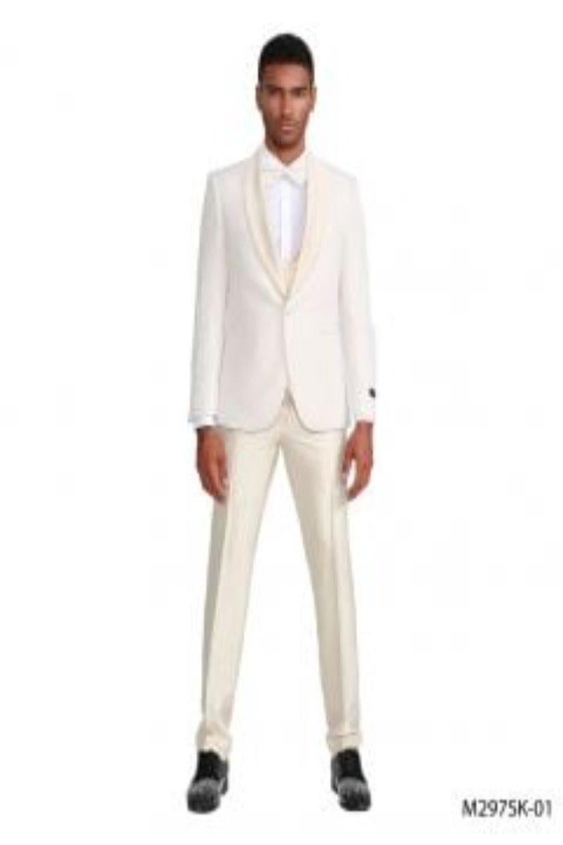 Tazio Men's Outlet 3pc Skinny Fit Suit w/ Tone-on-Tone Design - 34 Short or Extra Small