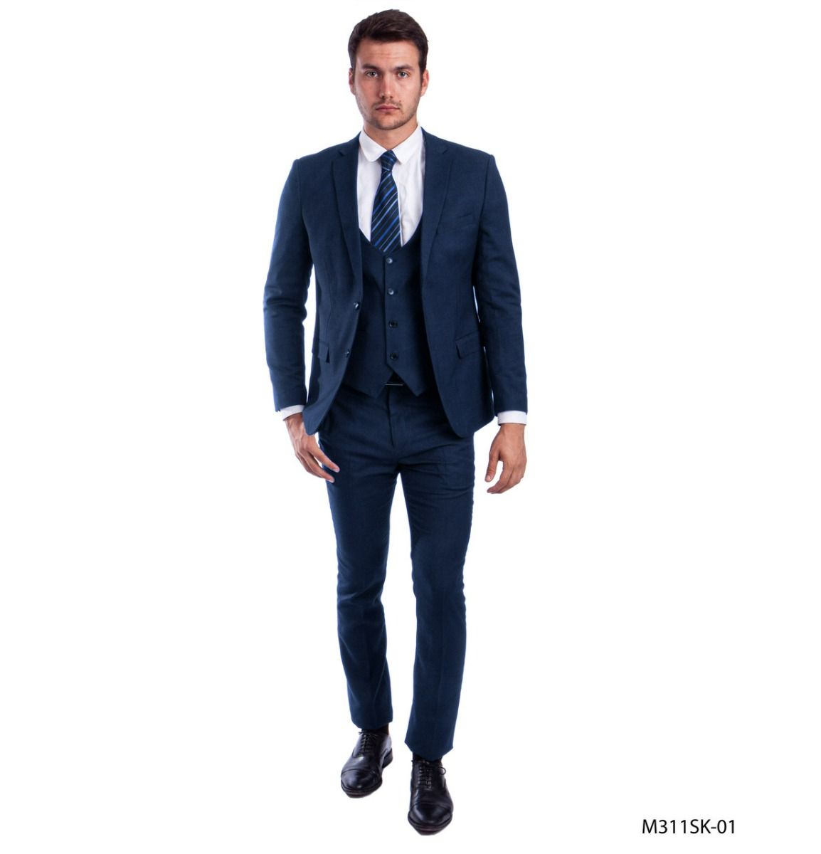 Sean Alexander Men's Skinny Fit 3-Piece Suit U Vest Professional Tailored Look - 38 Short Jacket+32 Waist Adjustable 28to34)(Height: 5 4 to5 7 )(Neck 15-16.5)S-M)