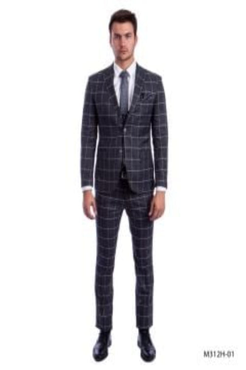 Check Sean Alexander Men's 3-Piece Executive Windowpane Suit Checked Pattern