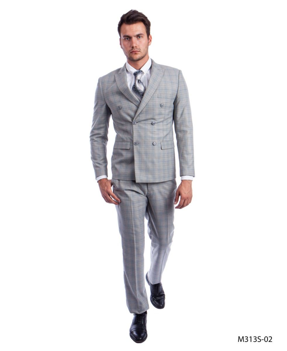 Sean Alexander Men's Vibrant Plaid Double Breasted 2-Piece Suit - 38 Short Jacket+32 Waist Adjustable 28to34)(Height: 5 4 to5 7 )(Neck  15-16.5)S-M)