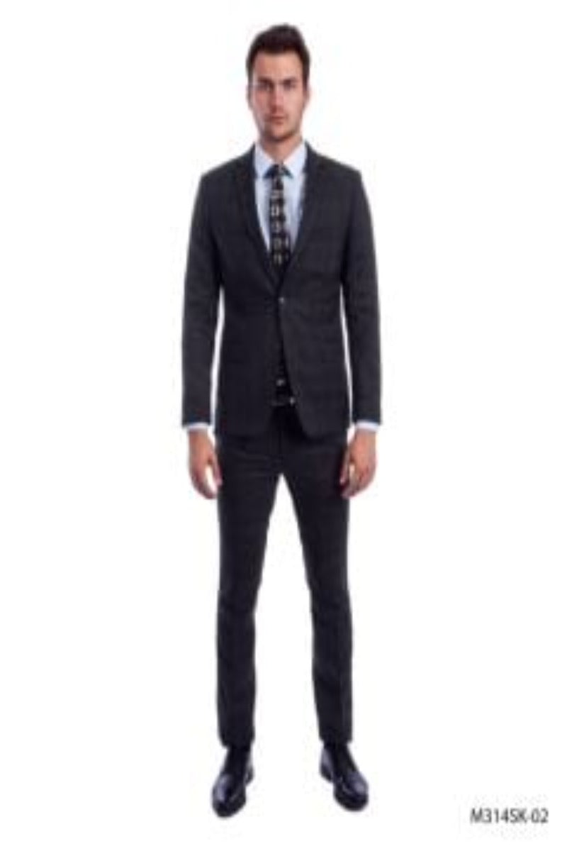 Sean Alexander Men's 3 Piece Executive Suit Windowpane Plaid Pattern - 38 Short Jacket+32 Waist Adjustable 28to34)(Height: 5 4 to5 7 )(Neck  15-16.5)S-M)