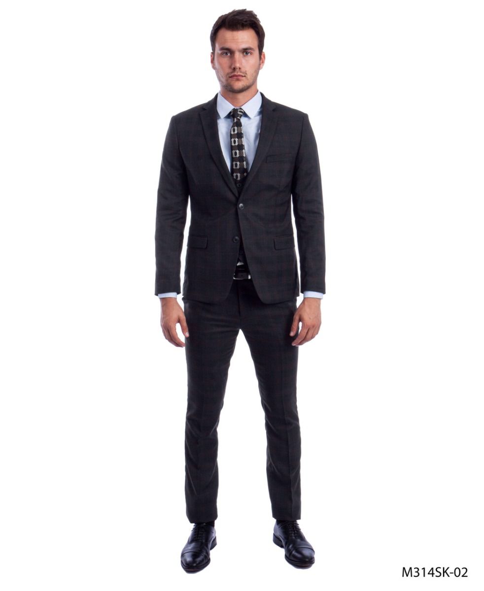 Sean Alexander Men's 3 Piece Executive Suit Windowpane Plaid Pattern - 38 Short Jacket+32 Waist Adjustable 28to34)(Height: 5 4 to5 7 )(Neck 15-16.5)S-M)