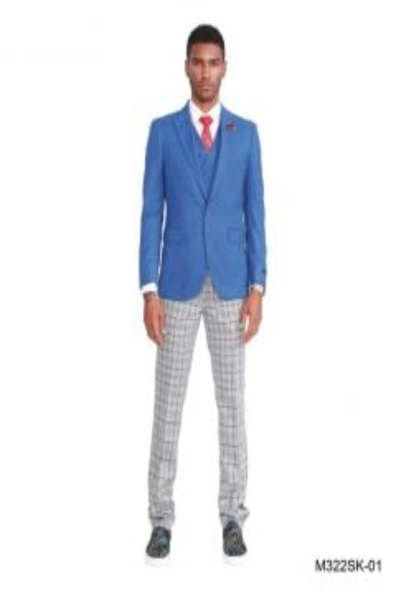 Vest & Jacket Tazio Men's Skinny Fit 3 Piece Plaid Suit Pants Vest & Jacket - 38 Short Jacket+32 Waist Adjustable 28to34)(Height: 5 4 to5 7 )(Neck 15-16.5)S-M)