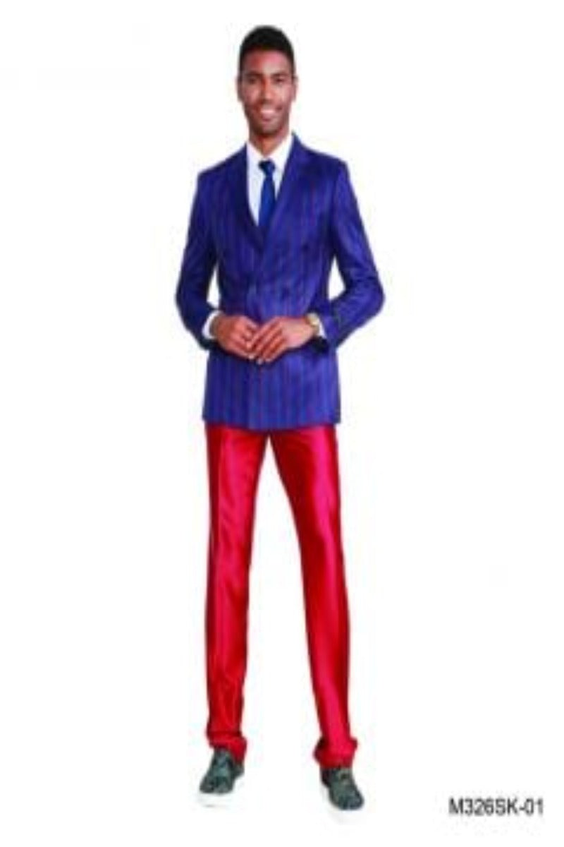 Tazio Men's Striped 2 Piece Skinny Fit Suit Slim Styling & Timeless Look - 38 Short Jacket+32 Waist Adjustable 28to34)(Height: 5 4 to5 7 )(Neck 15-16.5)S-M)