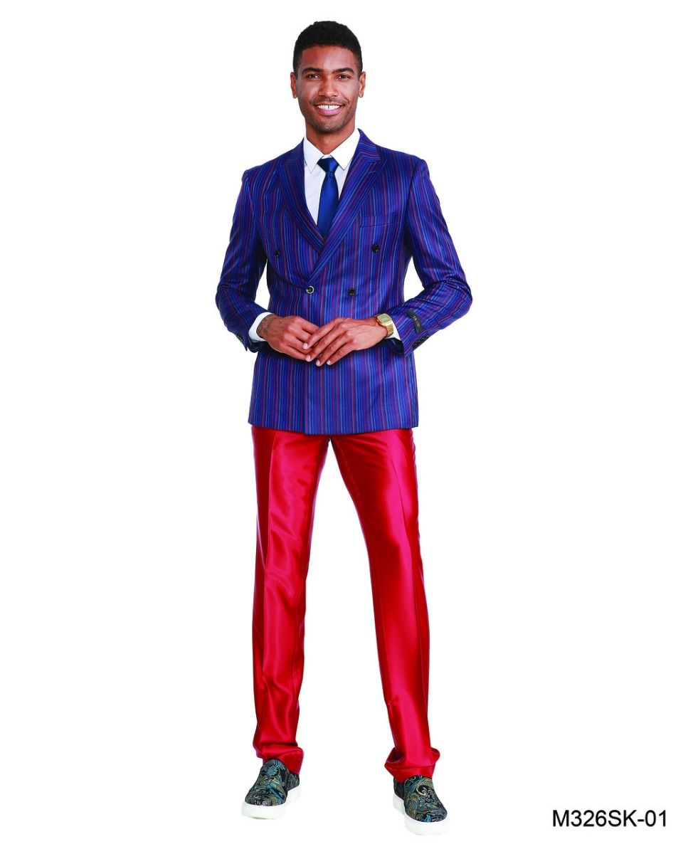 Tazio Men's Striped 2 Piece Skinny Fit Suit Slim Styling & Timeless Look - 38 Short Jacket+32 Waist Adjustable 28to34)(Height: 5 4 to5 7 )(Neck 15-16.5)S-M)