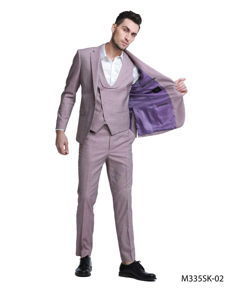 Tazio Men's 3 Piece Skinny Fit Suit Textured Solid Fabric - 38 Short Jacket+32 Waist Adjustable 28to34)(Height: 5 4 to5 7 )(Neck 15-16.5)S-M)