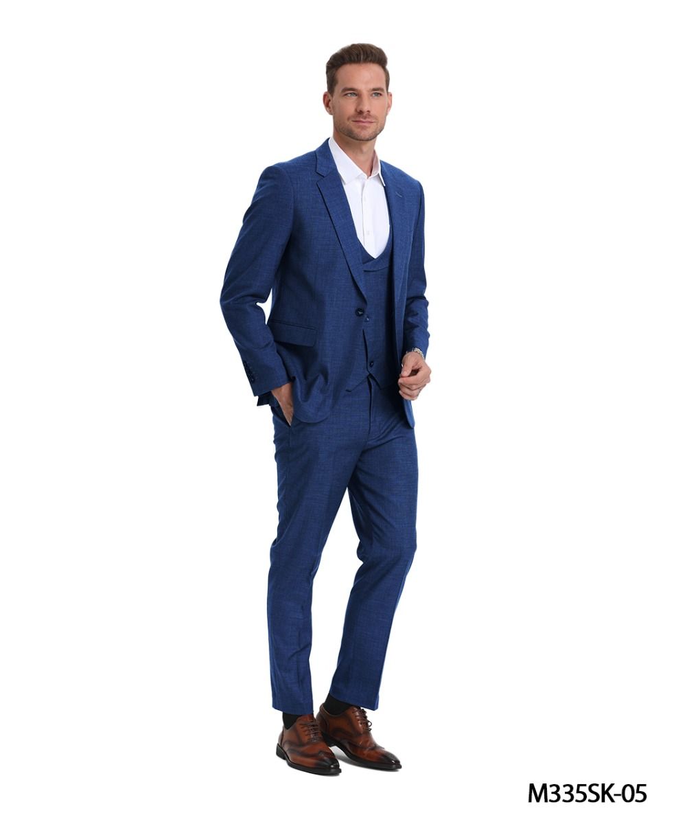 Tazio Men's 3 Piece Skinny Fit Suit Textured Solid Fabric - 38 Short Jacket+32 Waist Adjustable 28to34)(Height: 5 4 to5 7 )(Neck 15-16.5)S-M)