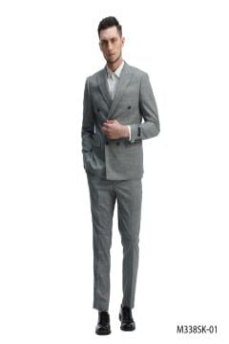 Tazio Brand Suit Men's Textured Pattern 2 Button Gray Matching Vested Suit main image 1