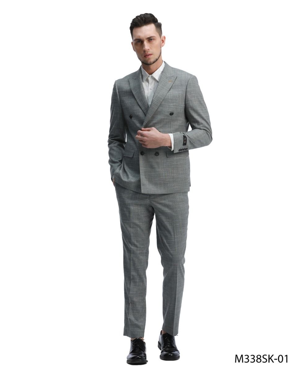 Tazio Men's Sharkskin 2pc Skinny Fit Suit - 38 Short Jacket+32 Waist Adjustable 28to34)(Height: 5 4 to5 7 )(Neck 15-16.5)S-M)
