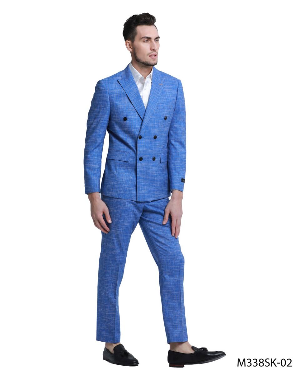 Tazio Men's Sharkskin 2pc Skinny Fit Suit - 38 Short Jacket+32 Waist Adjustable 28to34)(Height: 5 4 to5 7 )(Neck 15-16.5)S-M)