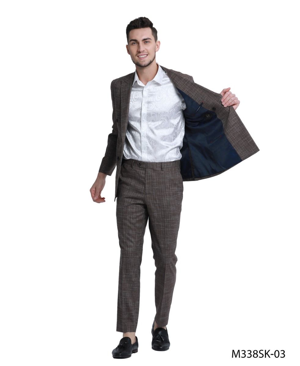 Tazio Men's Sharkskin 2pc Skinny Fit Suit - 38 Short Jacket+32 Waist Adjustable 28to34)(Height: 5 4 to5 7 )(Neck 15-16.5)S-M)