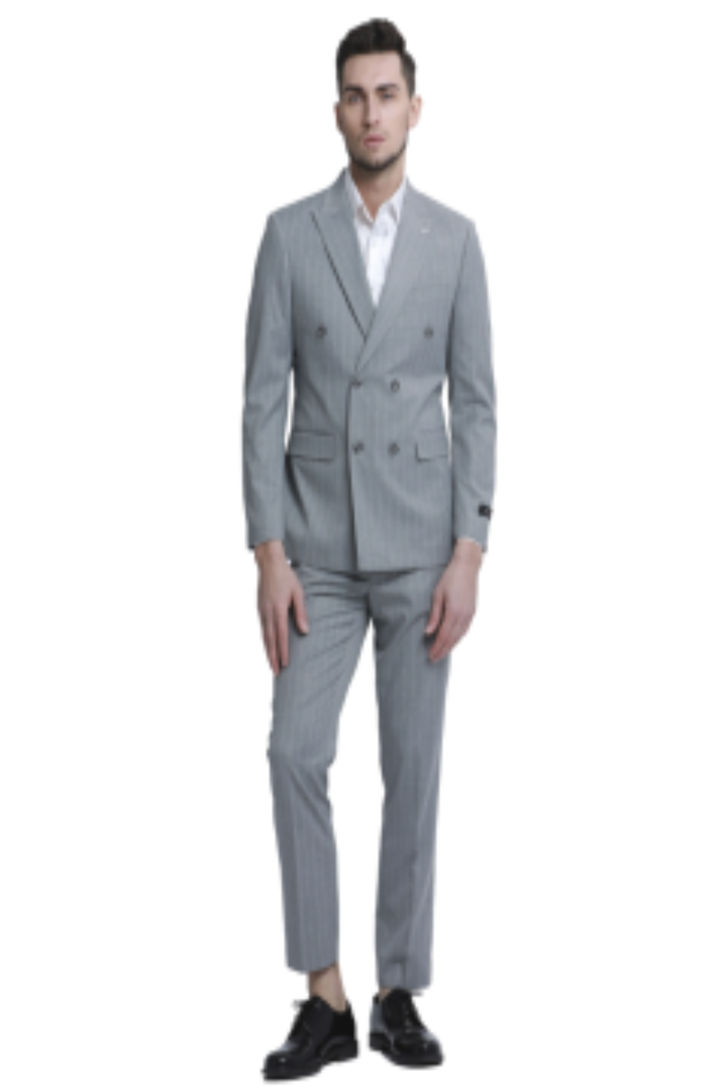 Tazio Men's Outfit: Light Pinstripe Skinny Fit 2-Piece Suit - 38 Short Jacket+32 Waist Adjustable 28to34)(Height: 5 4 to5 7 )(Neck 15-16.5)S-M)