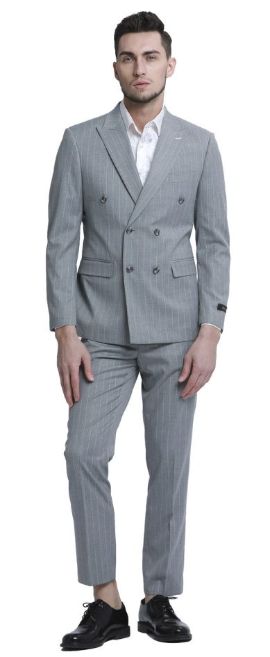 Tazio Men's Outfit: Light Pinstripe Skinny Fit 2-Piece Suit - 38 Short Jacket+32 Waist Adjustable 28to34)(Height: 5 4 to5 7 )(Neck 15-16.5)S-M)