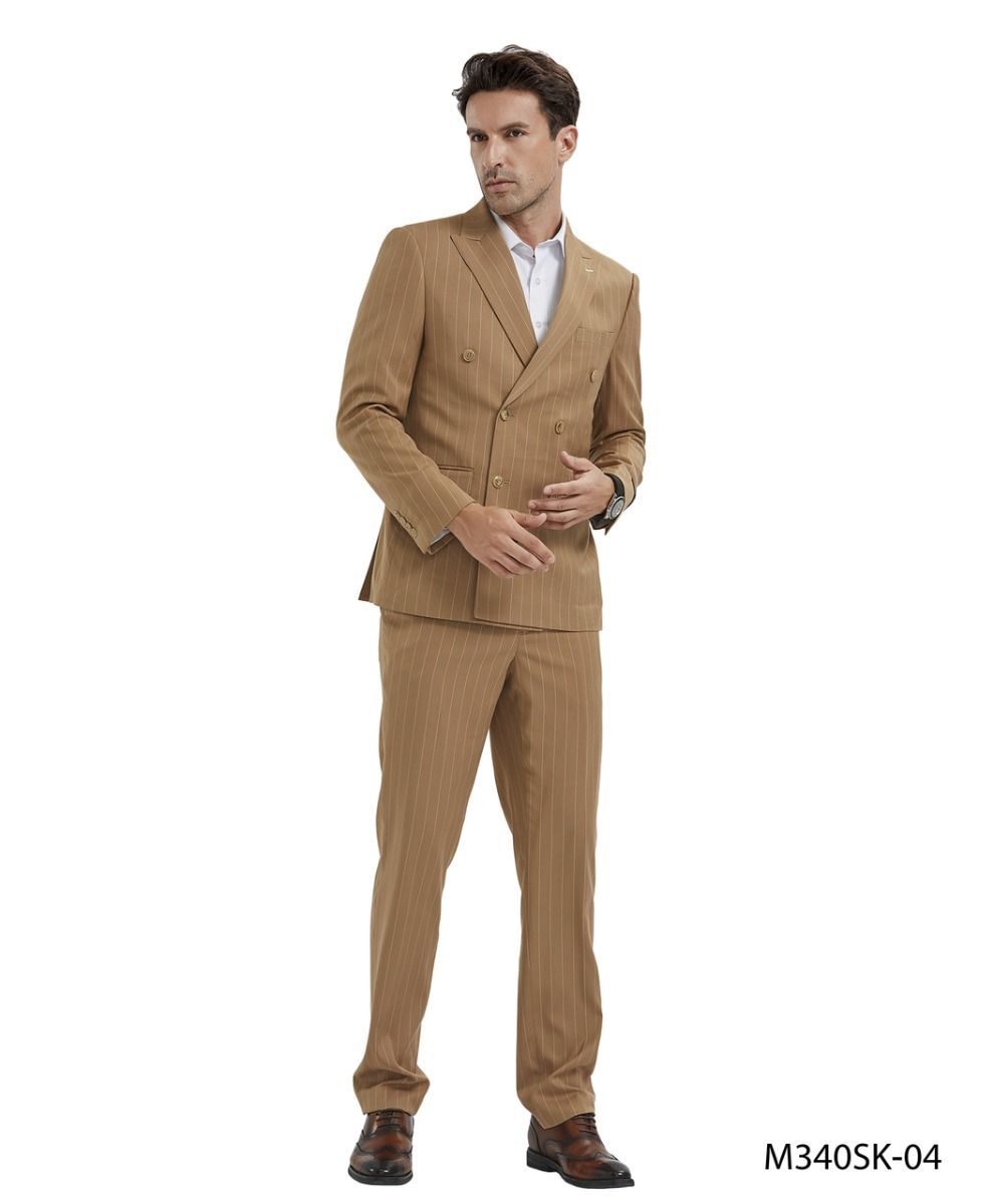 Tazio Men's Outfit: Light Pinstripe Skinny Fit 2-Piece Suit - 38 Short Jacket+32 Waist Adjustable 28to34)(Height: 5 4 to5 7 )(Neck 15-16.5)S-M)