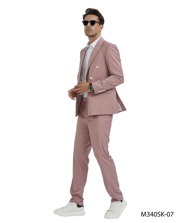 Tazio Men's Skinny Fit 2-Piece Suit Light Pinstripe - 38 Short Jacket+32 Waist Adjustable 28to34)(Height: 5 4 to5 7 )(Neck 15-16.5)S-M)
