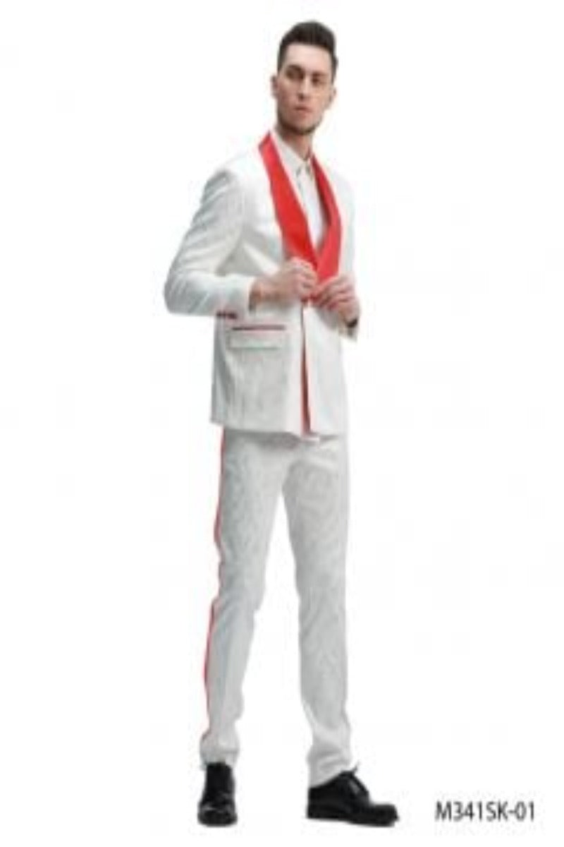 Tazio Men's Skinny Fit 2 Piece Suit Bold Color Accents - 38 Short Jacket+32 Waist Adjustable 28to34)(Height: 5 4 to5 7 )(Neck 15-16.5)S-M)