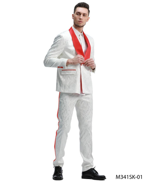 Tazio Men's Skinny Fit 2 Piece Suit Bold Color Accents