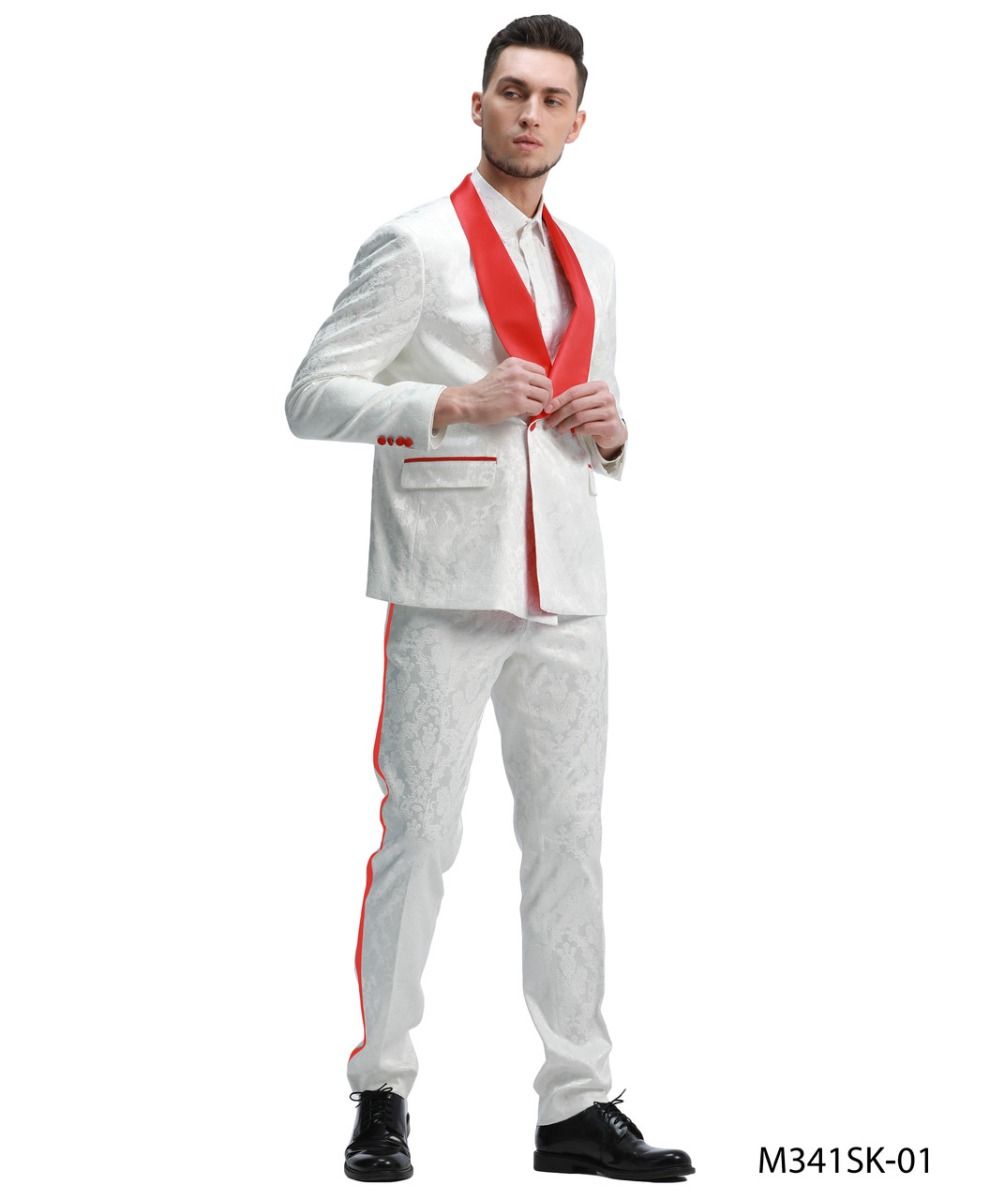 Tazio Men's Skinny Fit 2 Piece Suit Bold Color Accents - 38 Short Jacket+32 Waist Adjustable 28to34)(Height: 5 4 to5 7 )(Neck 15-16.5)S-M)