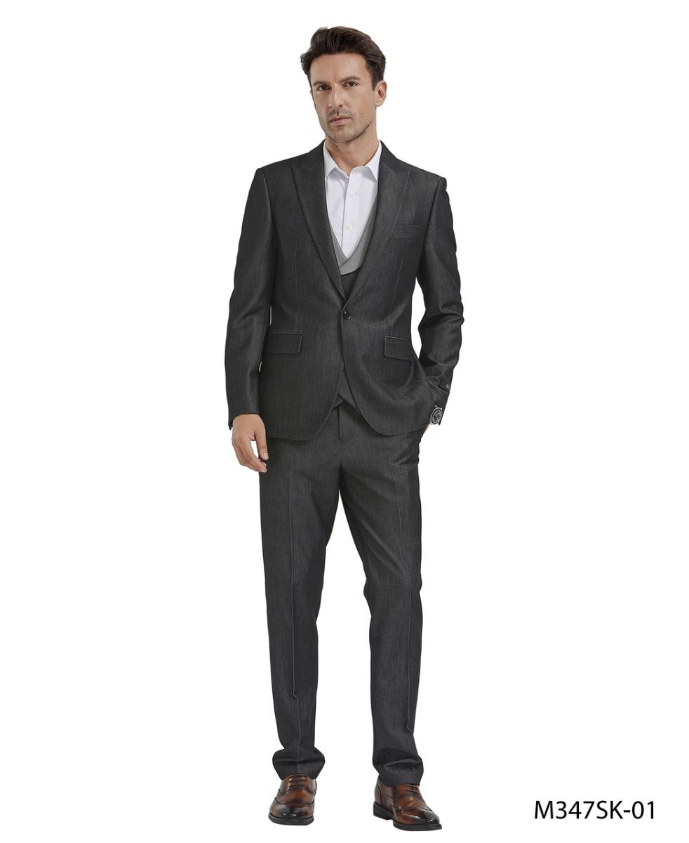 Pant, and Jacket Tazio Men's Skinny Fit 3-Piece Suit Two Tone Vest, Pant & Jacket - 38 Short Jacket+32 Waist Adjustable 28to34)(Height: 5 4 to5 7 )(Neck 15-16.5)S-M)