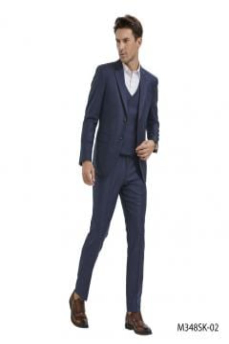 Tazio Men's Light Windowpane Skinny Fit 3-Piece Suit Perfect for Formal Occasions