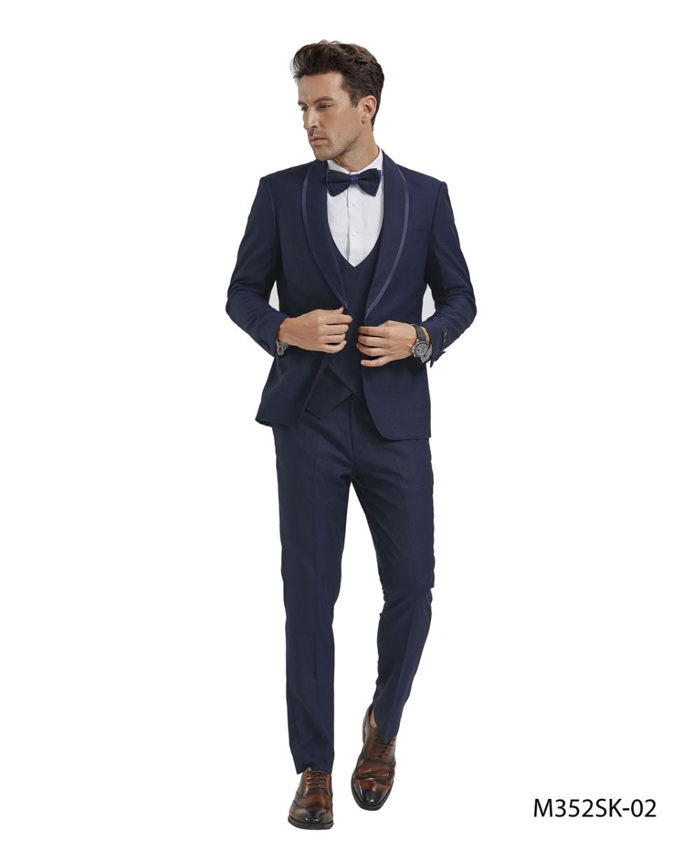 Tazio Men's Birdseye Skinny Fit 4-Piece Suit