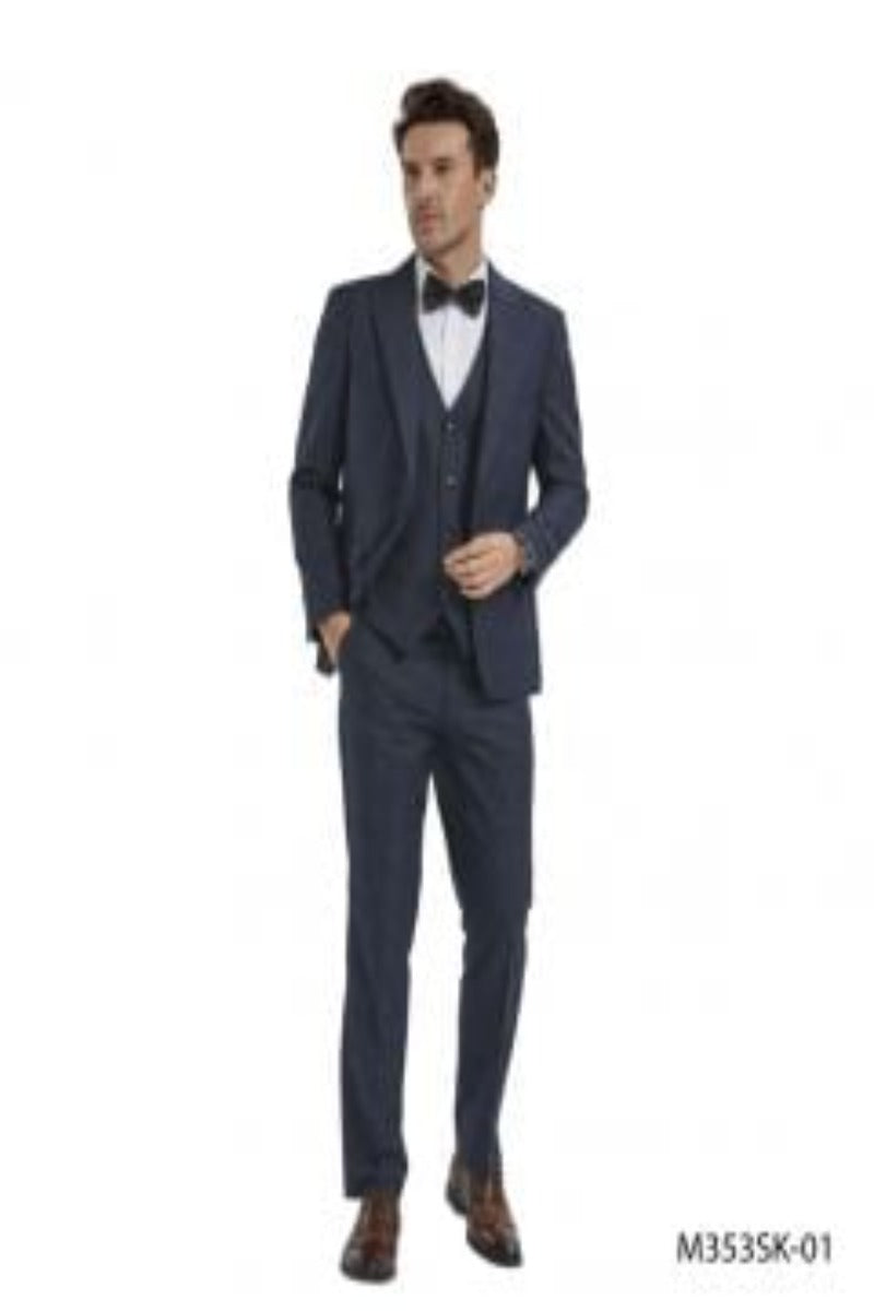 Tazio Men's Skinny Fit 3 Piece Plaid Suit Bold Patterned Look - 38 Short Jacket+32 Waist Adjustable 28to34)(Height: 5 4 to5 7 )(Neck 15-16.5)S-M)