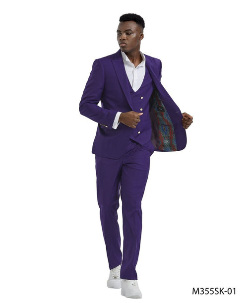 Tazio Men's Skinny Fit 3-Piece purple Suit - Bold Colors