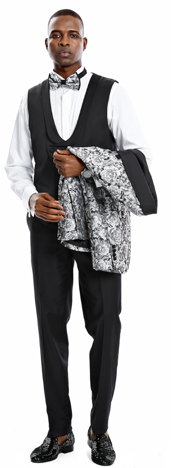 Tazio Men's 4-Piece Skinny Fit Paisley Suit Award-Winning Design - 34 Short or Extra Small