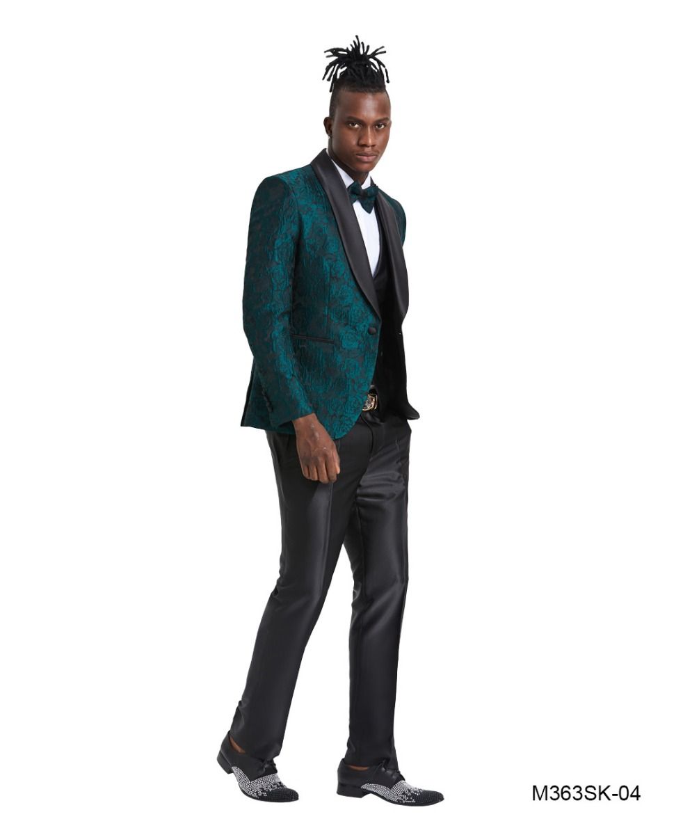 Tazio Men's 4-Piece Skinny Fit Paisley Suit Award-Winning Design - 34 Short or Extra Small