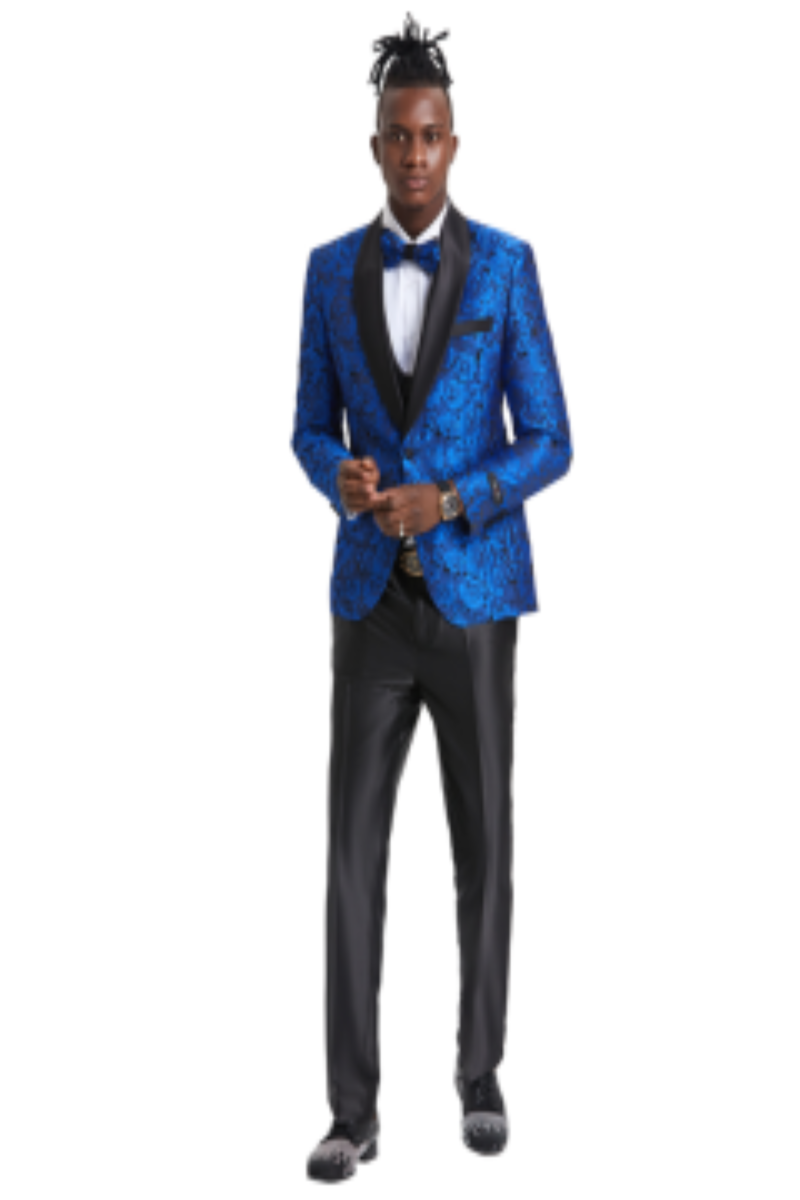 Tazio Men's 4-Piece Skinny Fit Paisley Suit Award-Winning Design - 34 Short or Extra Small