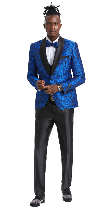 Tazio Men's 4-Piece Skinny Fit Paisley Suit Award-Winning Design - 34 Short or Extra Small