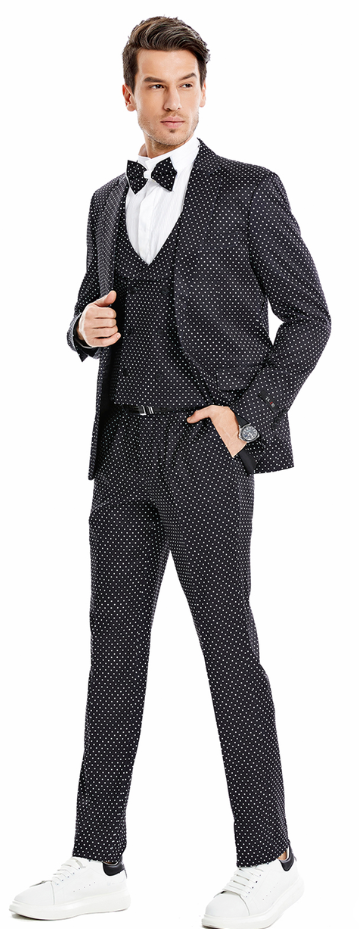 Tazio Men's Bright Polka Dot 4 Piece Skinny Fit Suit - 38 Short Jacket+32 Waist Adjustable 28to34)(Height: 5 4 to5 7 )(Neck 15-16.5)S-M)