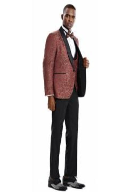 Tazio Men's 3-Piece Slim-Fit Gold Paisley Suit