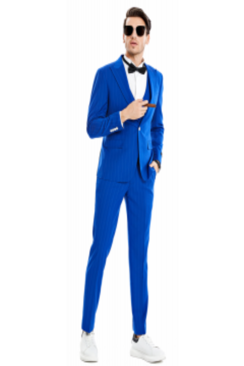 Tazio Men's Skinny Fit Pinstripe Suit 3 Piece Set Stylish Professional Look - 38 Short Jacket+32 Waist Adjustable 28to34)(Height: 5 4 to5 7 )(Neck 15-16.5)S-M)