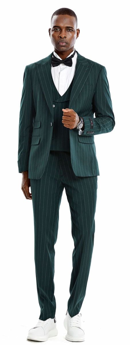 Tazio Men's Skinny Fit Pinstripe Suit 3 Piece Set Stylish Professional Look - 38 Short Jacket+32 Waist Adjustable 28to34)(Height: 5 4 to5 7 )(Neck 15-16.5)S-M)