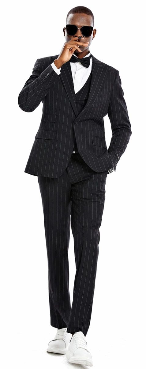 Tazio Men's Skinny Fit Pinstripe Suit 3 Piece Set Stylish Professional Look - 38 Short Jacket+32 Waist Adjustable 28to34)(Height: 5 4 to5 7 )(Neck 15-16.5)S-M)