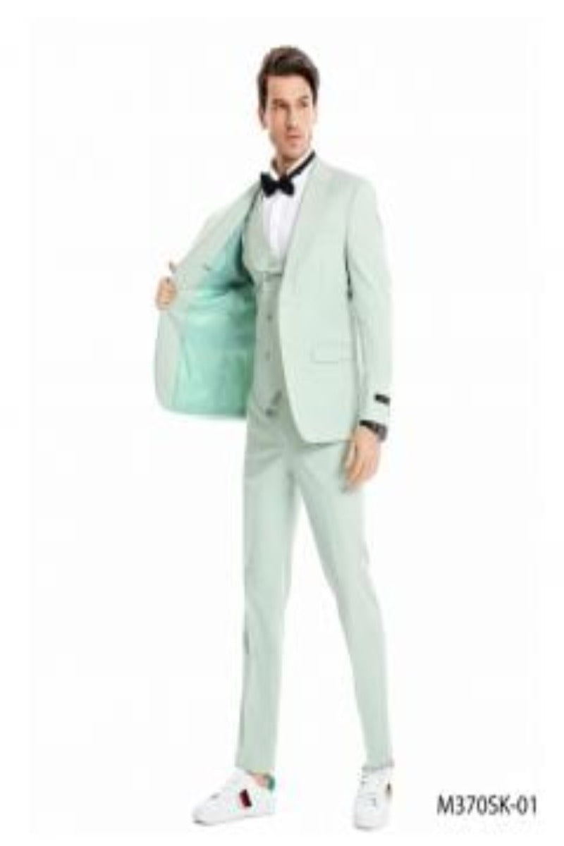 Tazio Men's Light Skinny Fit 3-Piece Suit - 38 Short Jacket+32 Waist Adjustable 28to34)(Height: 5 4 to5 7 )(Neck 15-16.5)S-M)