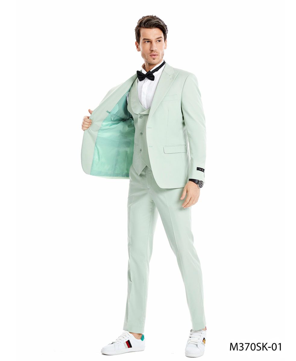 Tazio Men's Light Skinny Fit 3-Piece Suit - 38 Short Jacket+32 Waist Adjustable 28to34)(Height: 5 4 to5 7 )(Neck 15-16.5)S-M)