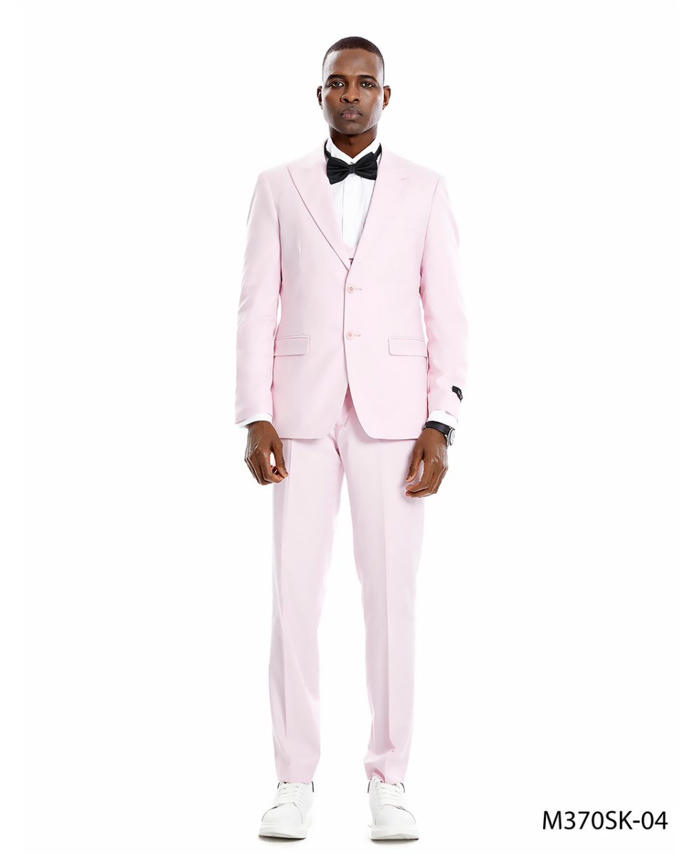 Tazio Men's Light Skinny Fit 3-Piece Suit - 38 Short Jacket+32 Waist Adjustable 28to34)(Height: 5 4 to5 7 )(Neck 15-16.5)S-M)